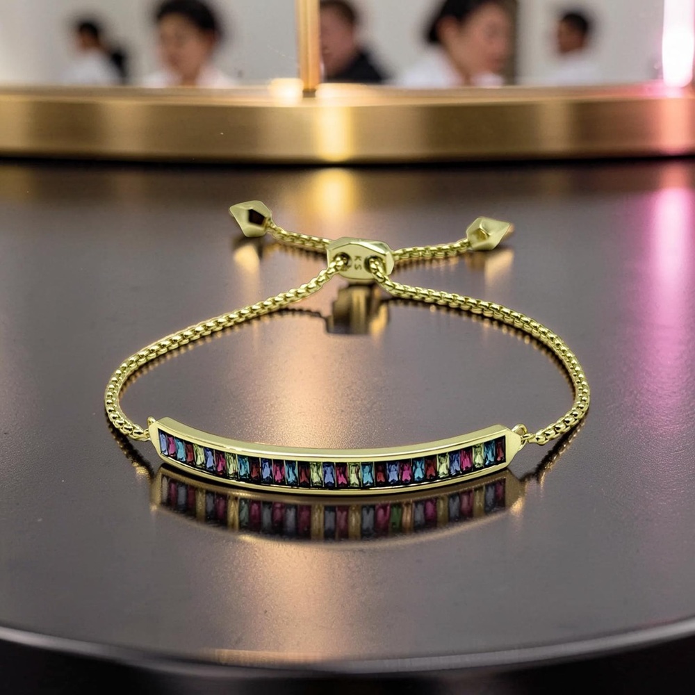 Kendra Scott Jack Gold Tone Multicolor Baguette Slider Bracelet –Adjustable 6–9”